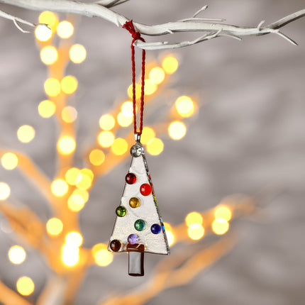 Handmade Fused Glass Hanging Tree Ornament – Multicoloured Design