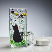 Handmade Fused Glass - Tea Light Holder - Cat - Summer Meadow