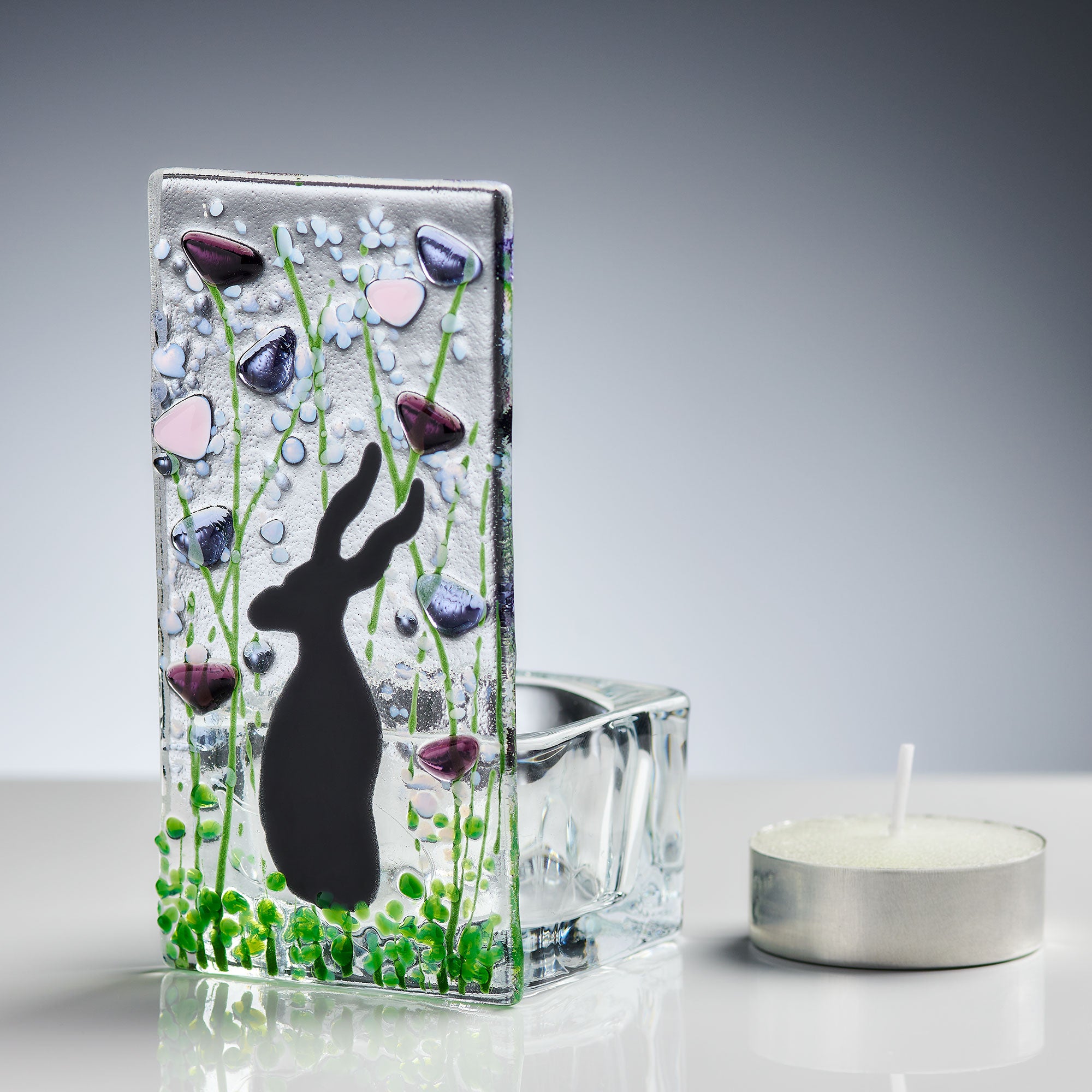 Fused Glass Tea Light Holder – Hare & Violet Design (Handmade)