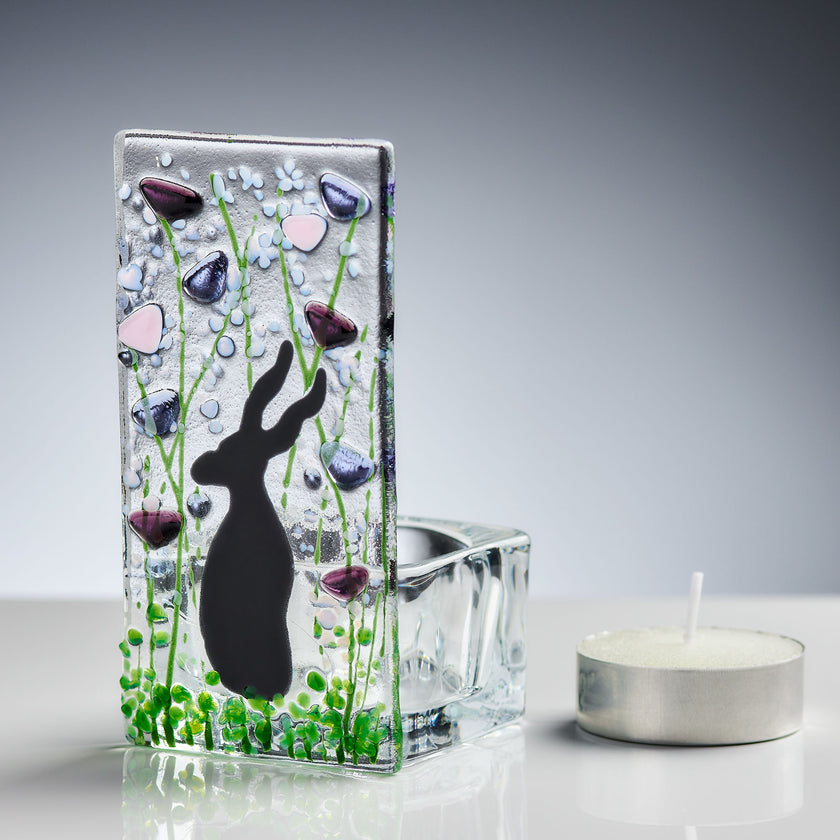 Fused Glass Tea Light Holder – Hare & Violet Design (Handmade)