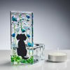 Handmade Fused Glass - Tea Light Holder - Dog - Forget Me Not