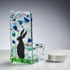 Handmade Fused Glass - Tea Light Holder - Hare - Forget Me Not