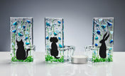 Handmade Fused Glass - Tea Light Holder - Hare - Forget Me Not