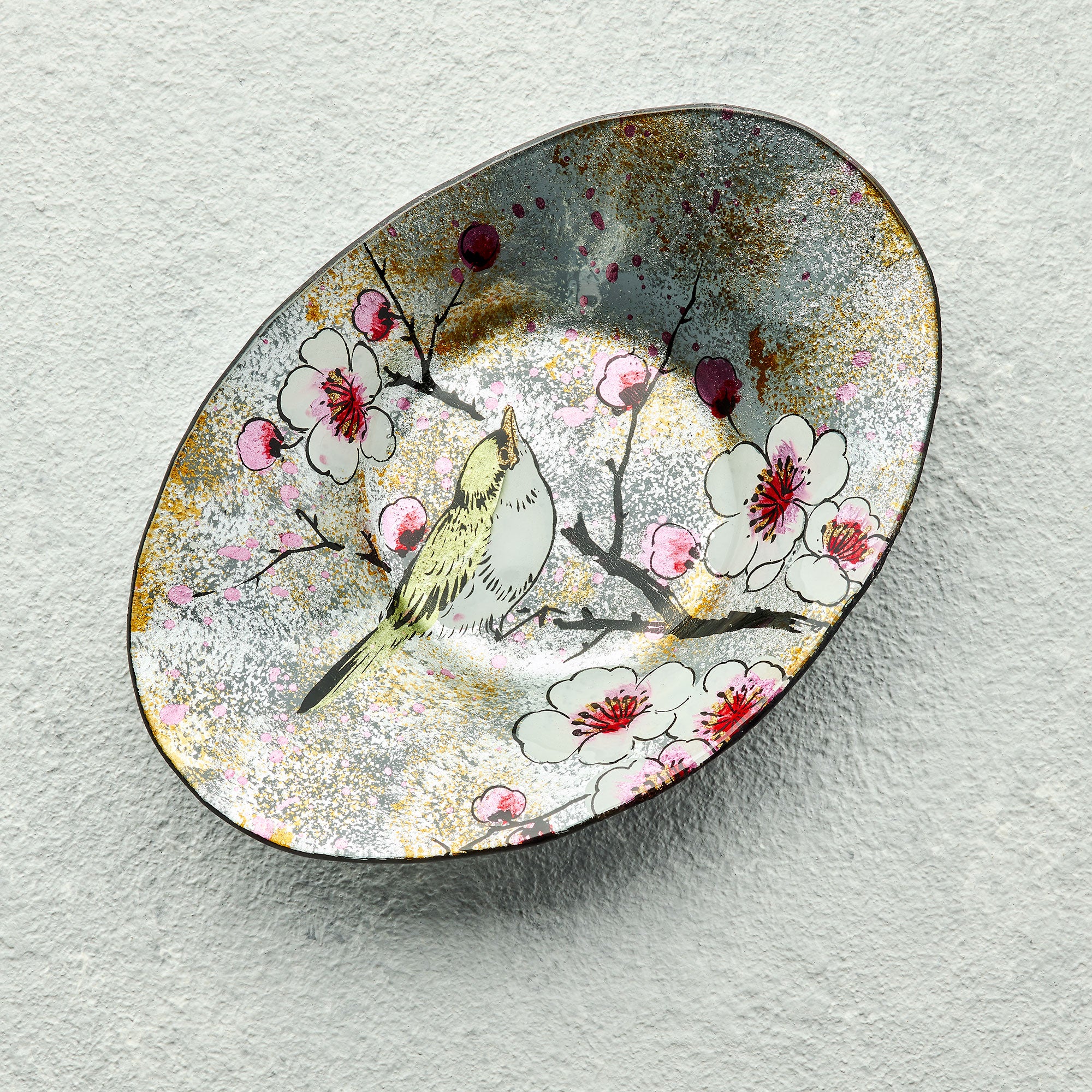 Oval Glass Bowl – Bird Song Design (Handmade Decorative Centrepiece)