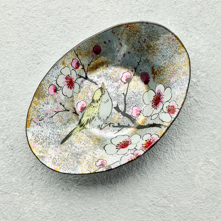 Oval Glass Bowl – Bird Song Design (Handmade Decorative Centrepiece)