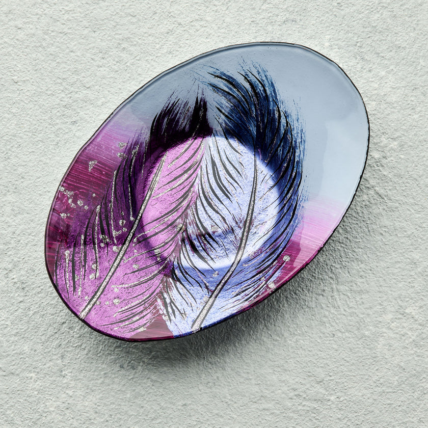 Oval Glass Bowl – Whispering Feather Violet (Handmade Decorative Bowl)