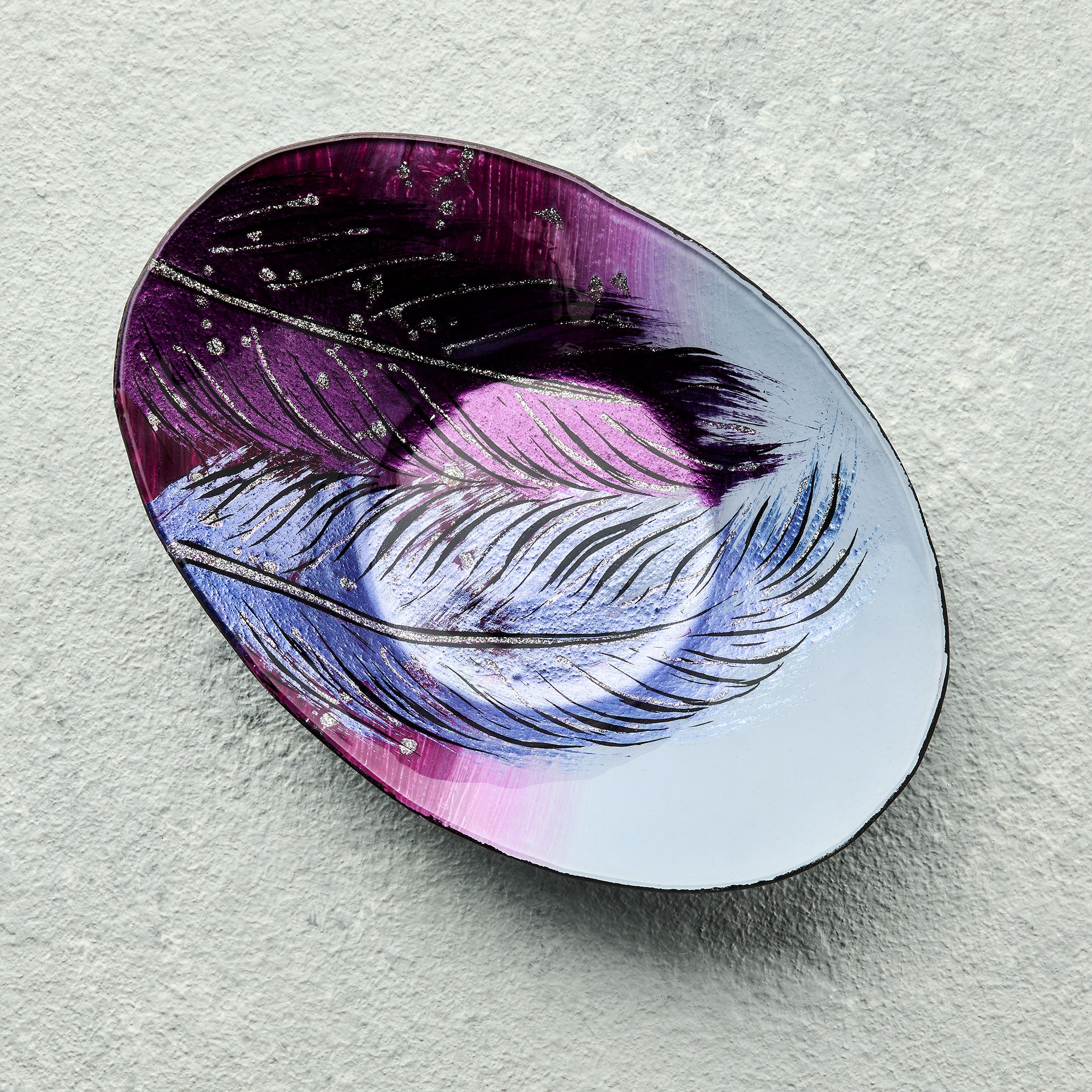 Oval Glass Bowl – Whispering Feather Violet (Handmade Decorative Bowl)