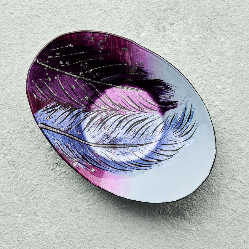 Oval Glass Bowl – Whispering Feather Violet (Handmade Decorative Bowl)