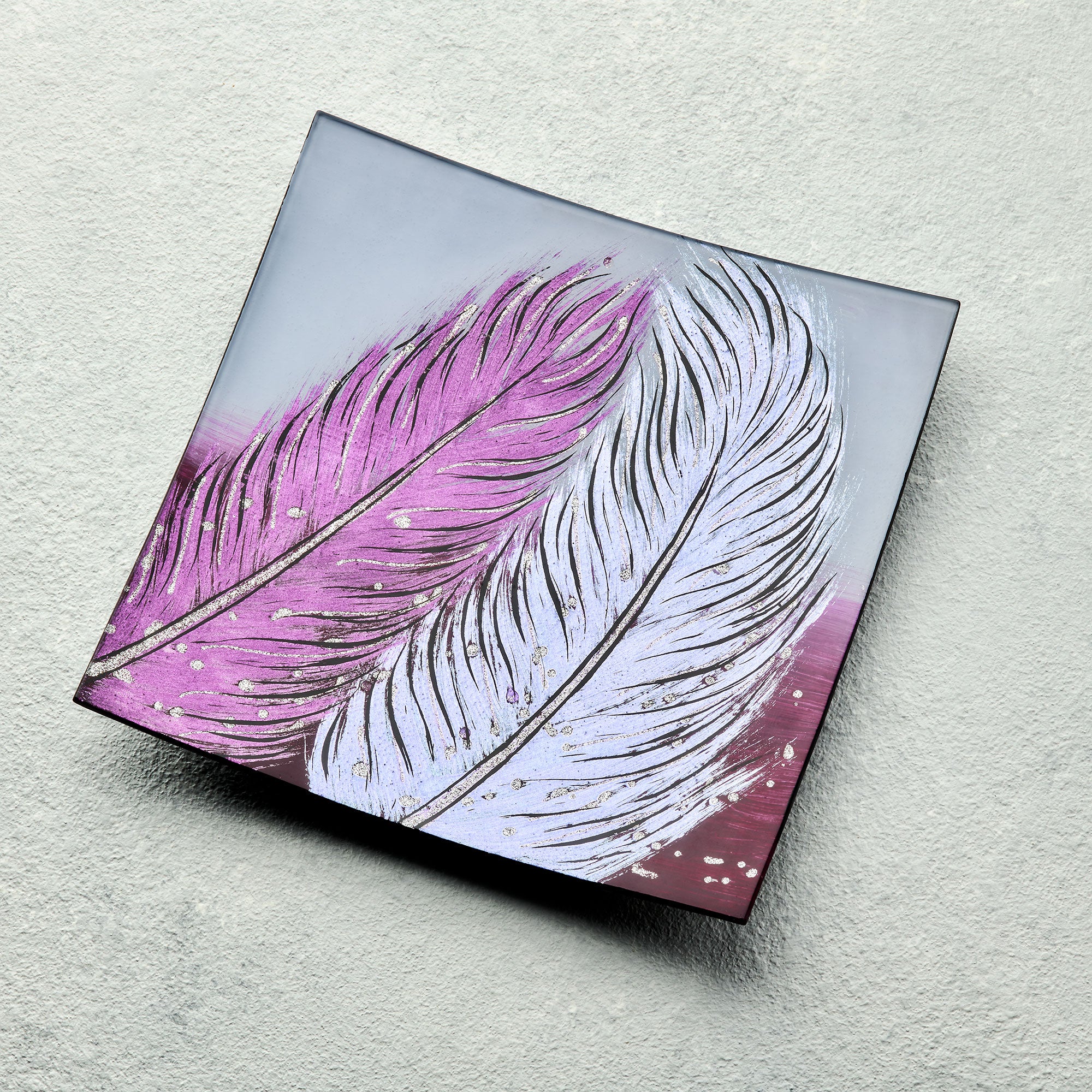 Square Glass Plate – Whispering Feather Violet (Handmade Decorative Tableware)