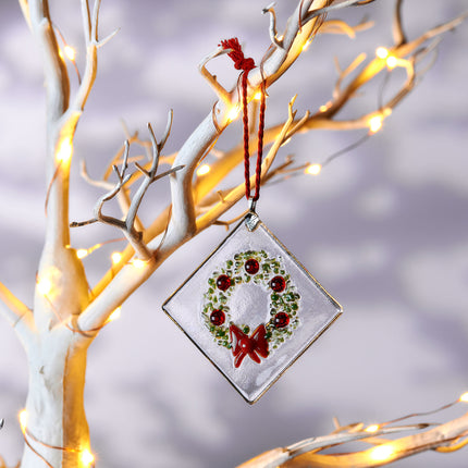 Handmade Fused Glass - Hanging Ornament - Wreath