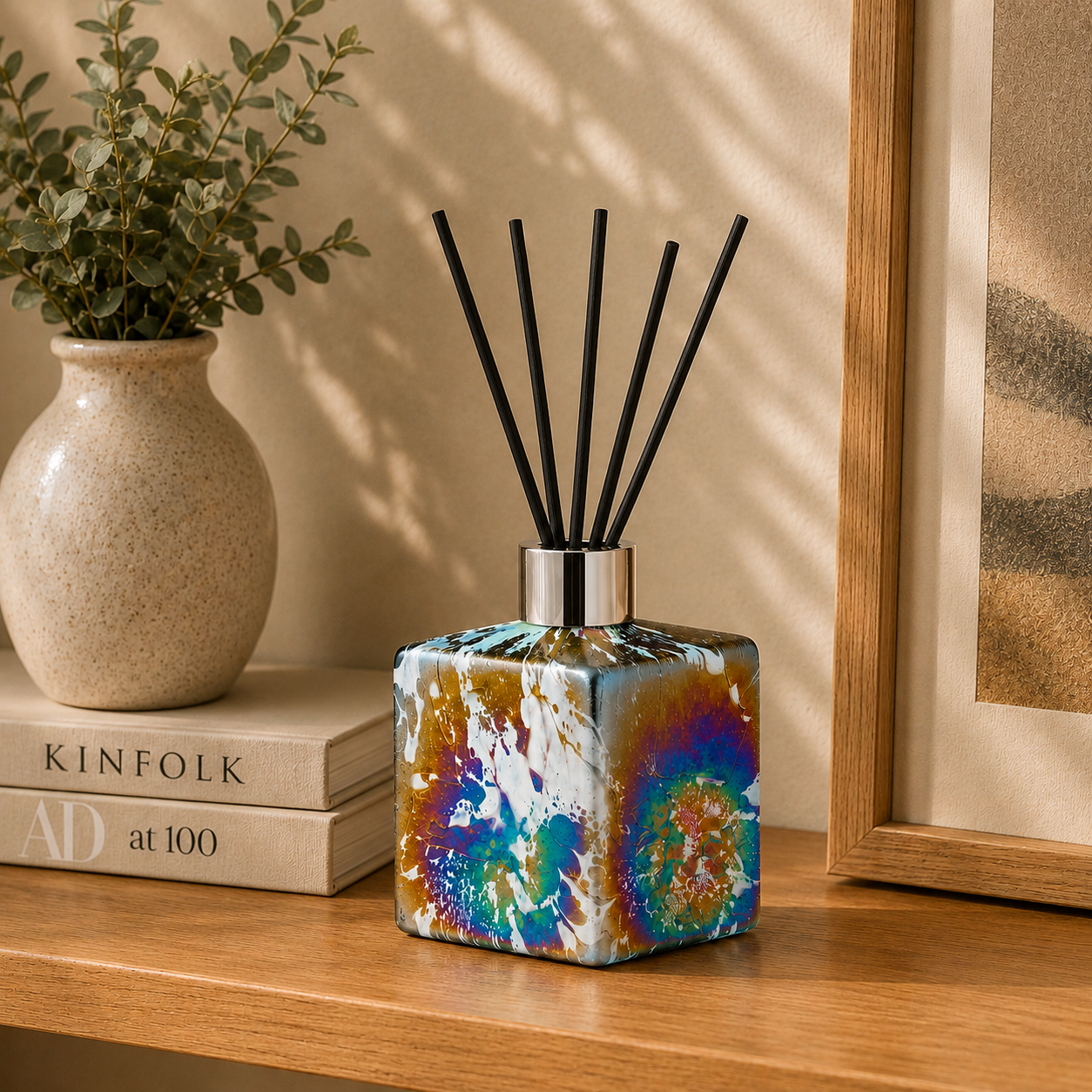 Pastel Silver Square Reed Diffuser – Handcrafted Glass Bottle (No Oil)