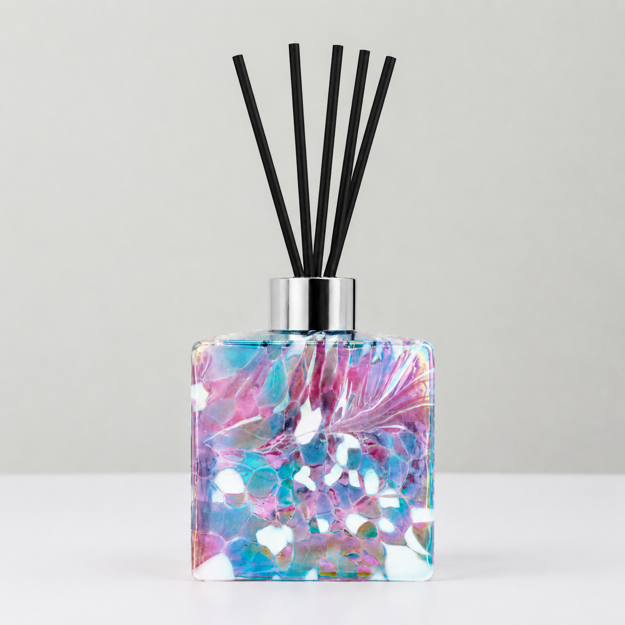 Blue & Pink Square Reed Diffuser – Handcrafted Glass Bottle (No Oil)