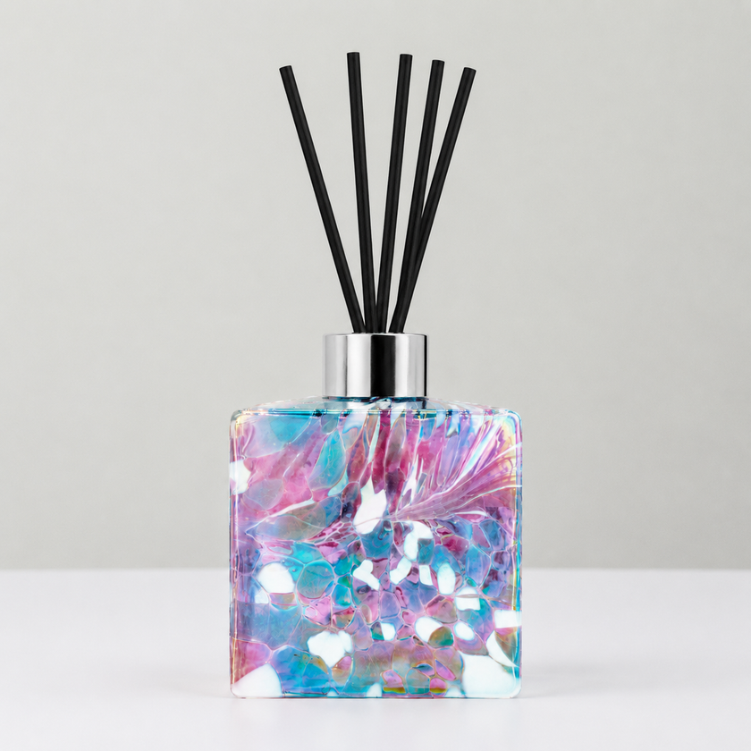 Blue & Pink Square Reed Diffuser – Handcrafted Glass Bottle (No Oil)
