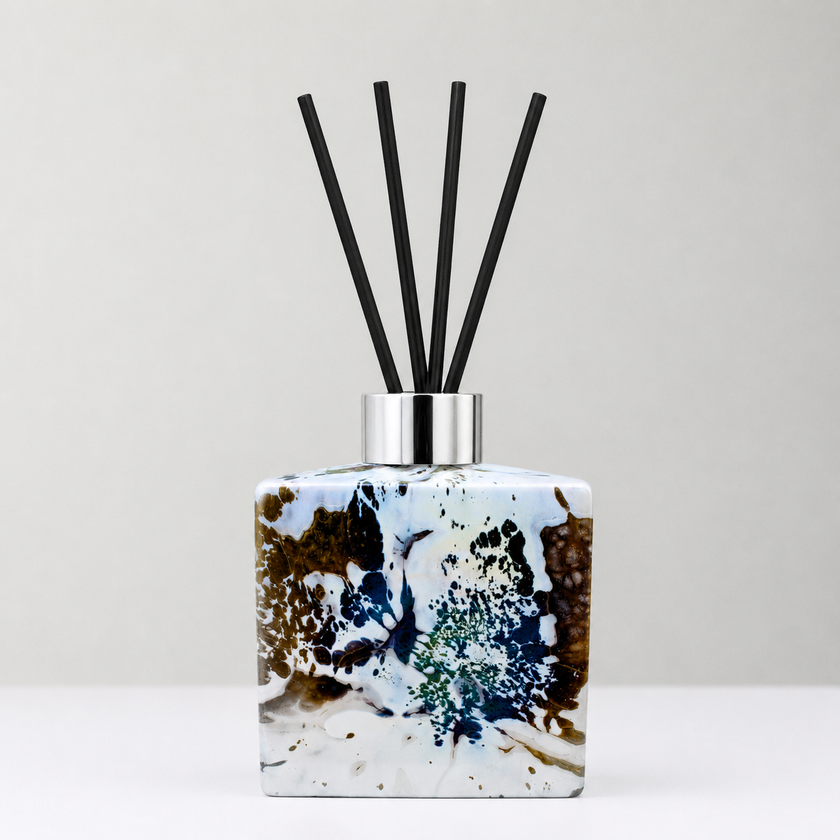 Pastel Silver Square Reed Diffuser – Handcrafted Glass Bottle (No Oil)