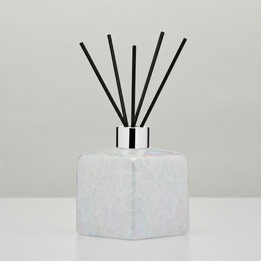 White Square Reed Diffuser – Handcrafted Glass Bottle (No Oil)
