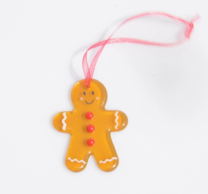 Handmade Fused Glass - Christmas Tree Ornament - Gingerbread Boy
