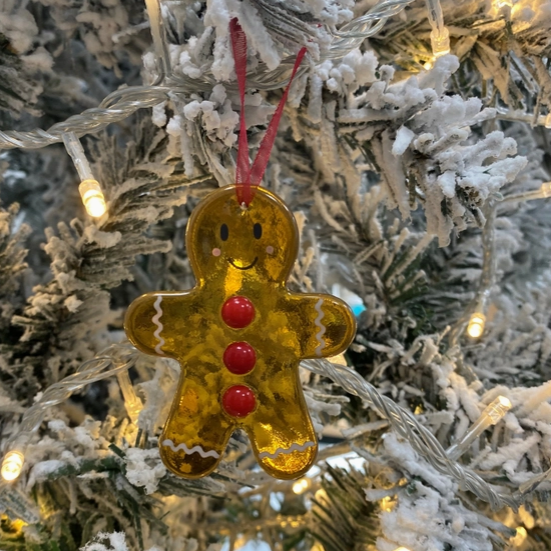 Handmade Fused Glass - Christmas Tree Ornament - Gingerbread Boy