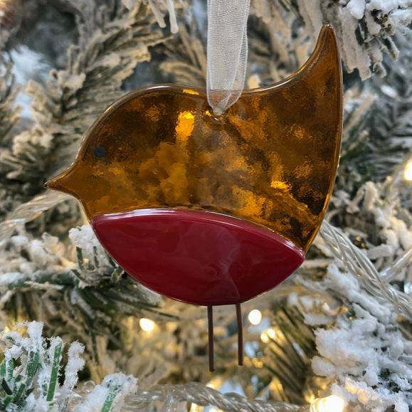 Handmade Fused Glass - Christmas Tree Ornament - Robin