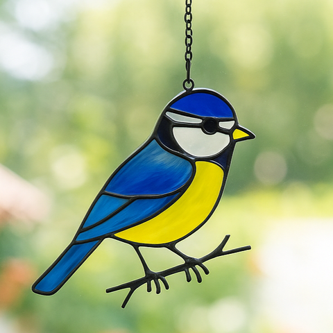 Hanging Stained Glass Bird - Blue Tit