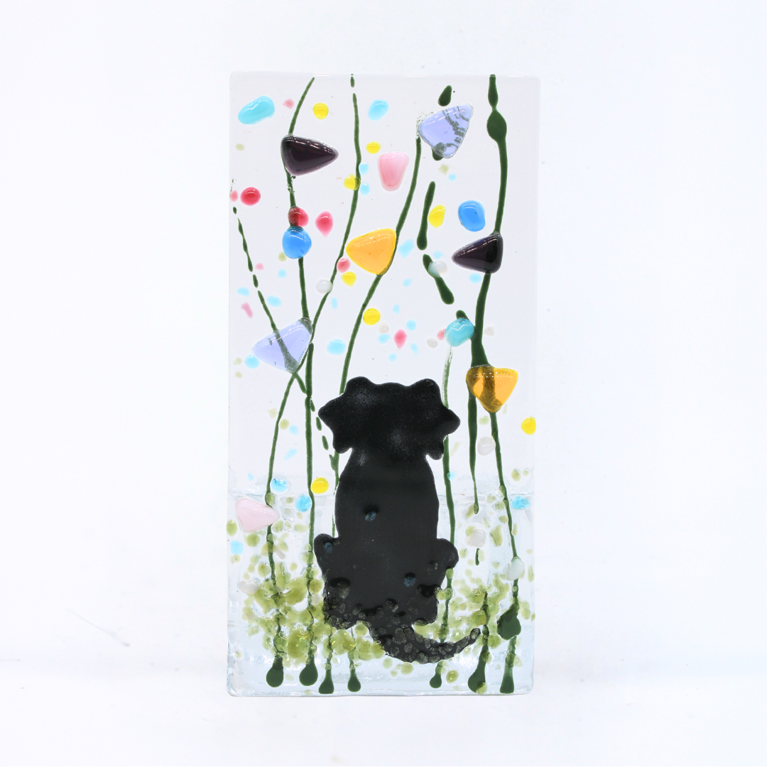 Handmade Fused Glass - Tea Light Holder - Dog - Summer Meadow