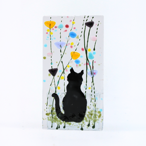 Handmade Fused Glass - Tea Light Holder - Cat - Summer Meadow
