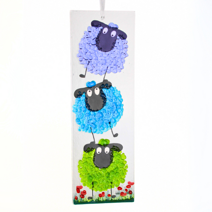 Fused Glass Sheep Hanging Ornament - Green, Blue & Purple