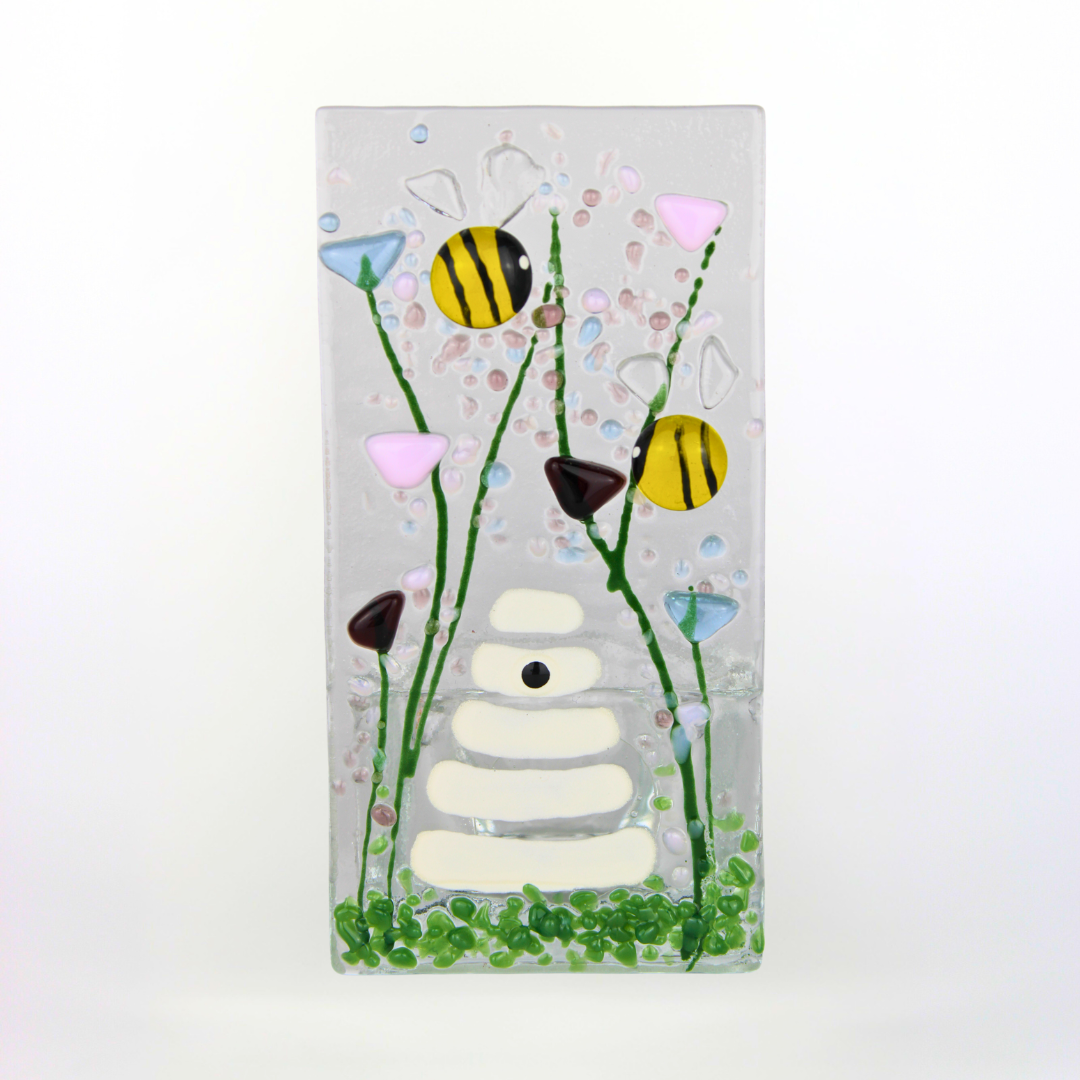 Handmade Fused Glass - Tea Light Holder - Bumble Bee - Violet
