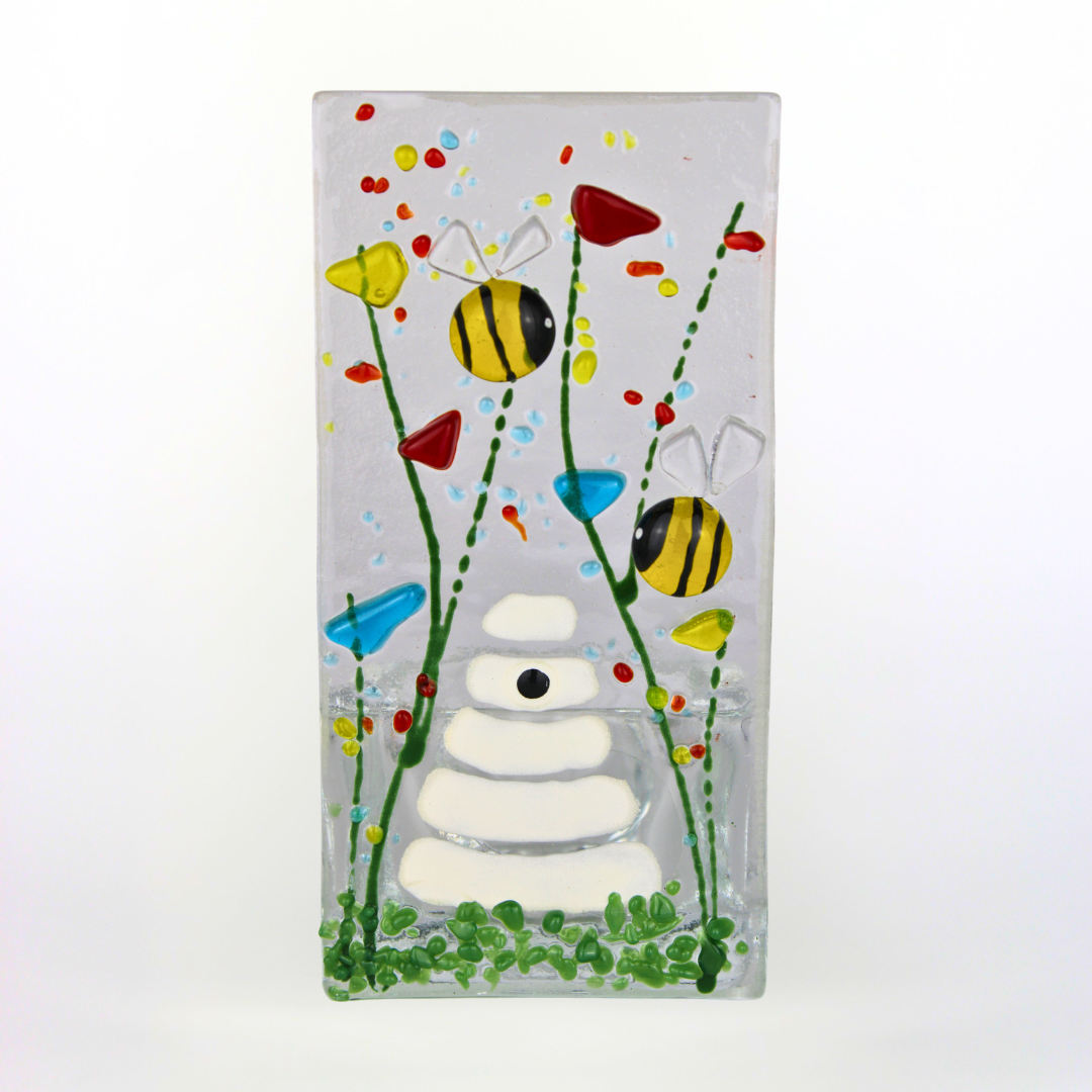 Handmade Fused Glass - Tea Light Holder - Bumble Bee - Wildflower