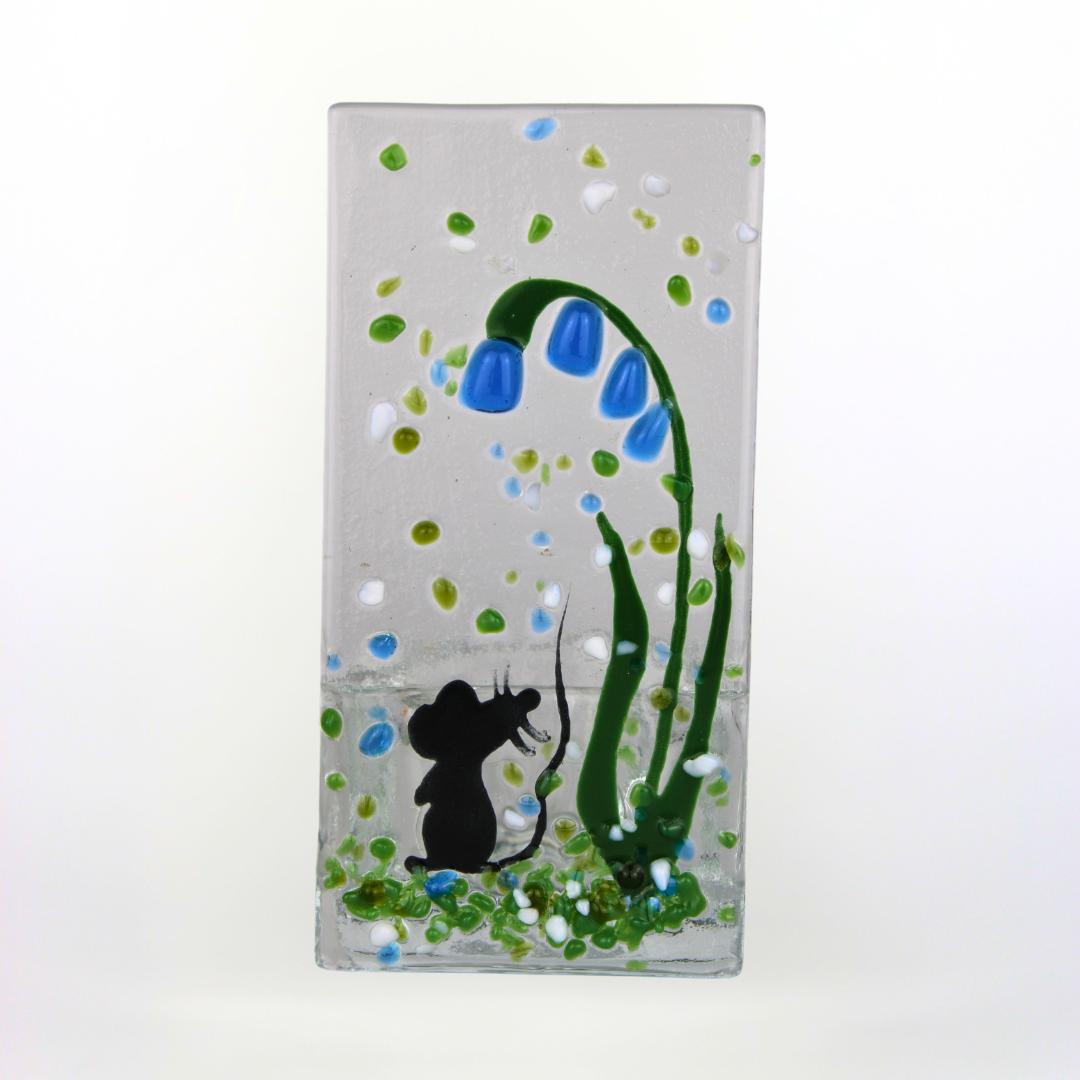 Handmade Fused Glass - Tea Light Holder - Field Mouse - Bluebell