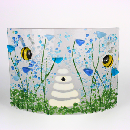 Handmade Fused Glass - Curve - Bumble Bee - Forget Me Not