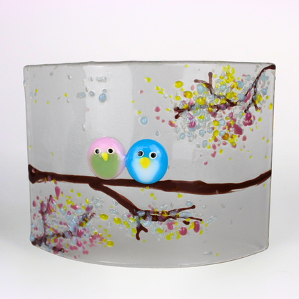 Handmade Fused Glass - Curve - Love Birds - Spring Blossom