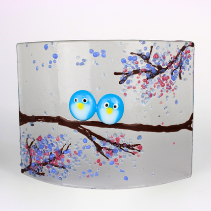 Handmade Fused Glass - Curve - Love Birds - Summer Blossom