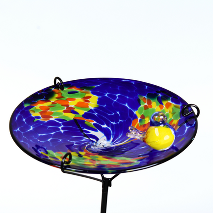 Blue Glass Bird Bath – Handcrafted Garden Ornament & Summer Gift