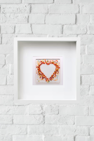 Handmade Fused Glass - 24cm Framed Picture - Heart Orange