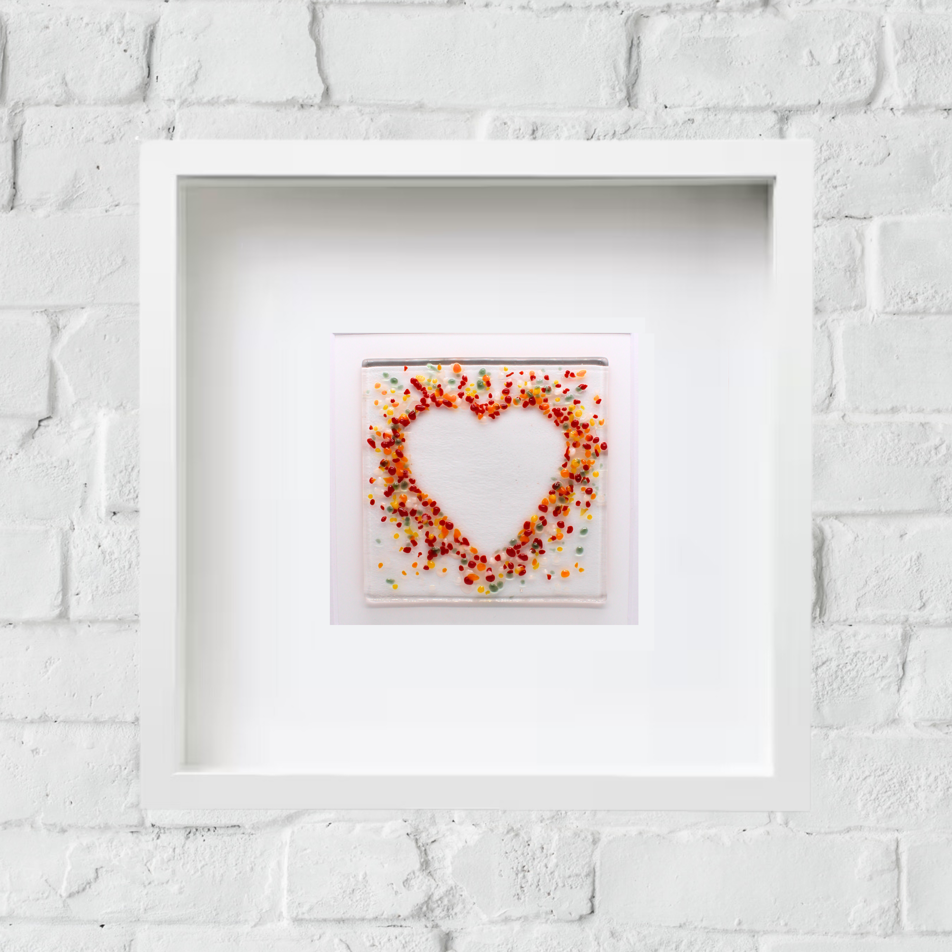 Handmade Fused Glass - 24cm Framed Picture - Heart Orange