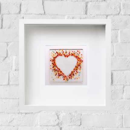 Handmade Fused Glass - 24cm Framed Picture - Heart Orange
