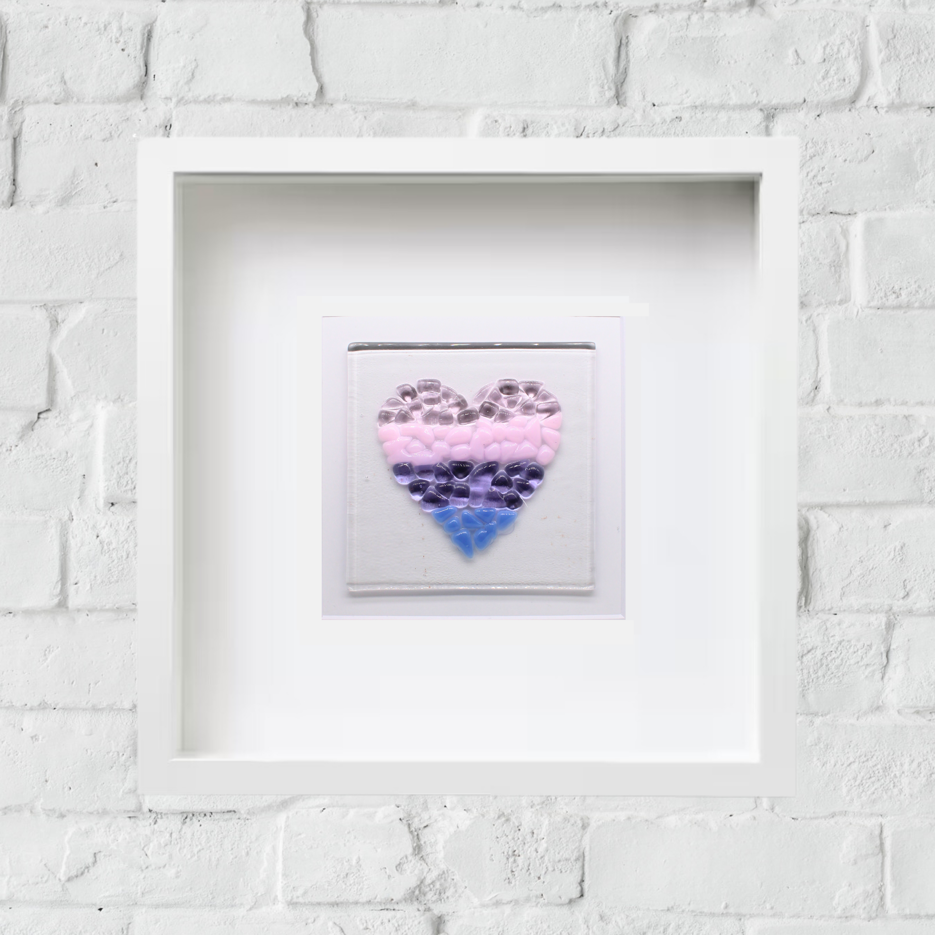Handmade Fused Glass - 24cm Framed Picture - Heart Violet