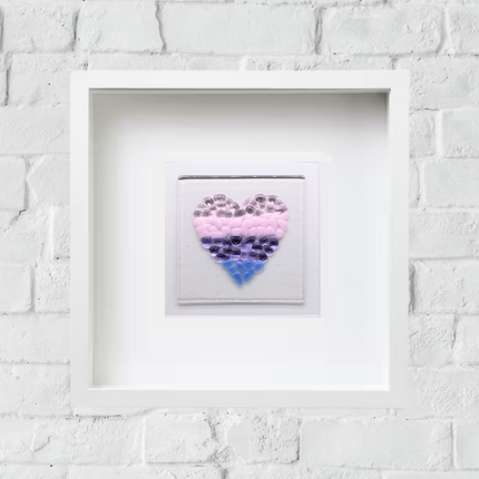 Handmade Fused Glass - 24cm Framed Picture - Heart Violet