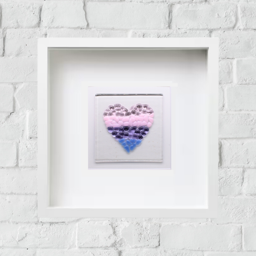 Handmade Fused Glass - 24cm Framed Picture - Heart Violet