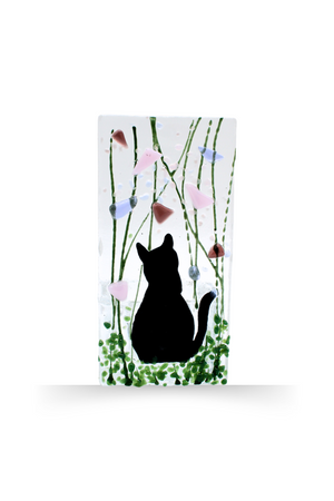 Handmade Fused Glass - Tea Light Holder - Cat - Violet