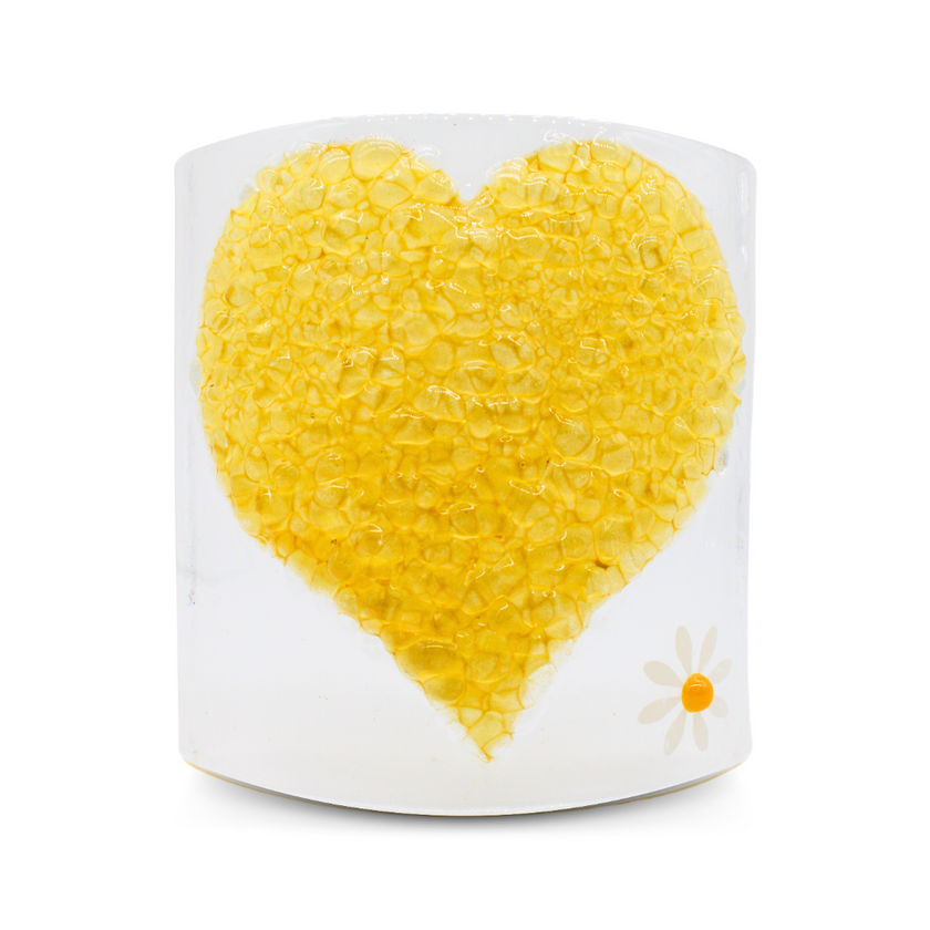 Glass Curve – Heart Shape in Yellow (Handmade Decorative Ornament)