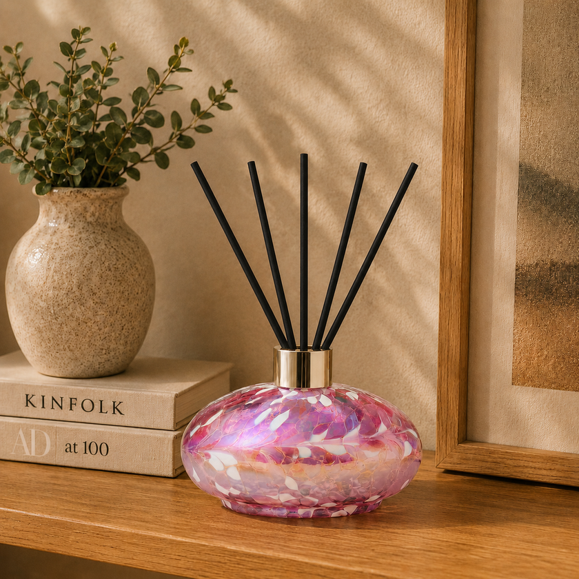Violet Oval Reed Diffuser – Handcrafted Glass Bottle (No Oil)