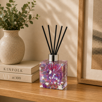 Violet Square Reed Diffuser – Handcrafted Glass Bottle (No Oil)