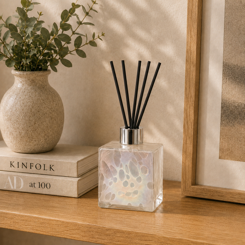 White Square Reed Diffuser – Handcrafted Glass Bottle (No Oil)