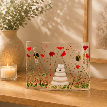 Fused Glass Curve – Bumble Bee & Poppy Design (Handmade)