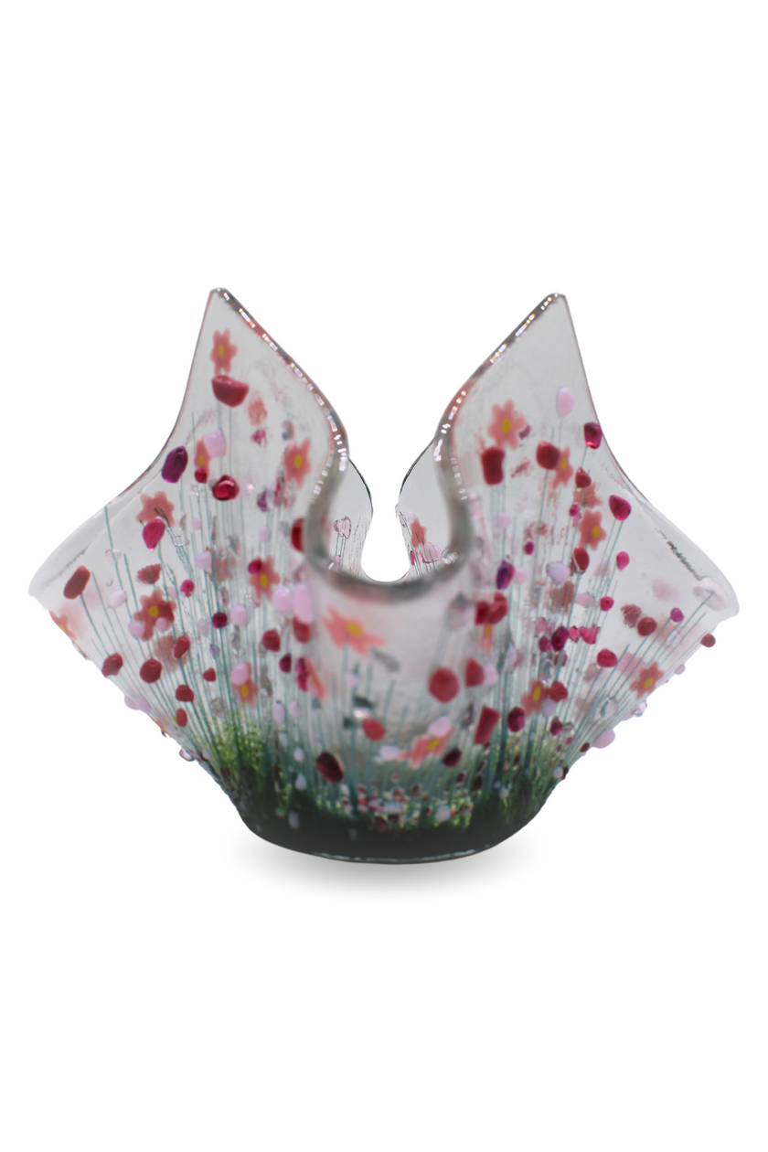 Handmade Fused Glass Small Tealight Holder – Blooming Design