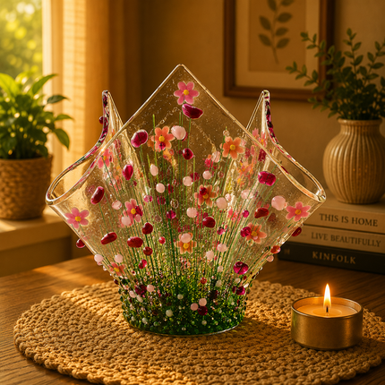 Handmade Fused Glass Small Tealight Holder – Blooming Design