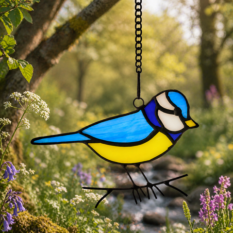 Hanging Stained Glass Bird - Blue Tit