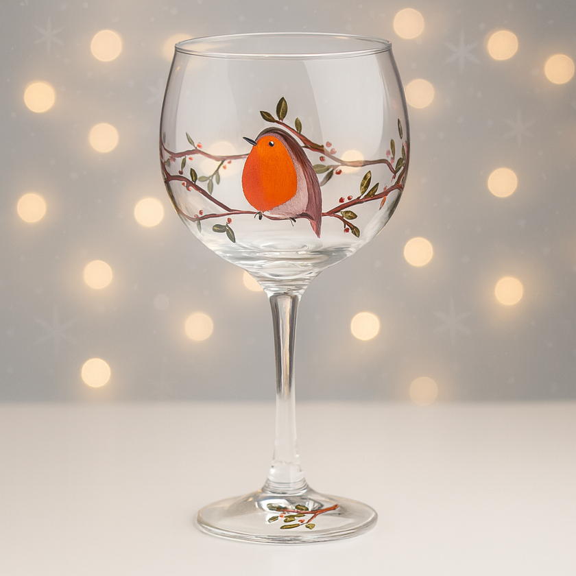 My Favourite Glass Xmas Robin Gin Glass