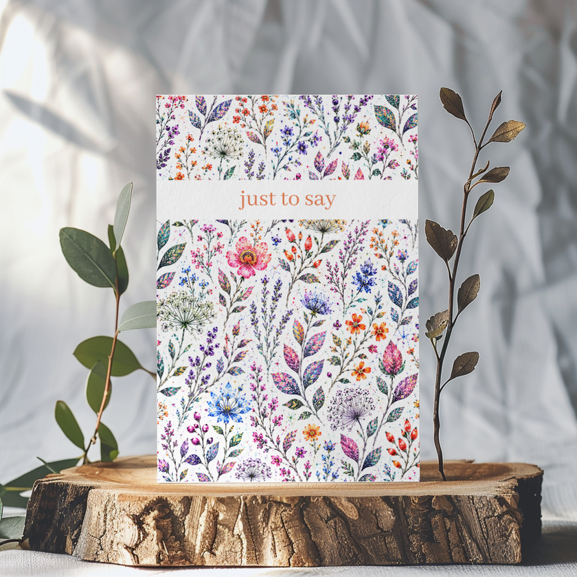Just to Say Floral Eco Greeting Card - UK Made - High Margin: WRAPPED
